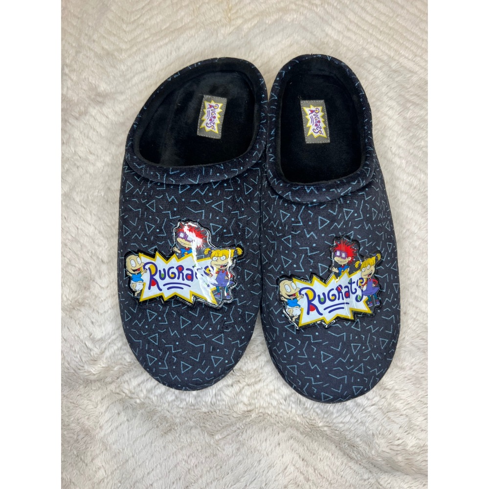 Ground Up Rugrats Character Slippers 90s Nickelodeon Print Black Blue Size 13/14